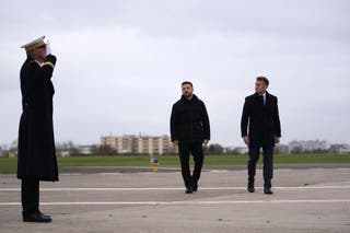 Mr Macron met Mr Zelensky off the plane at the Villacoublay air base near Paris